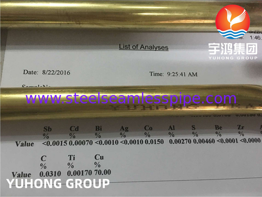 ASTM B111 / ASME SB111 C44300 コンデンサー冷却システムへの適用のための銅ニッケル管