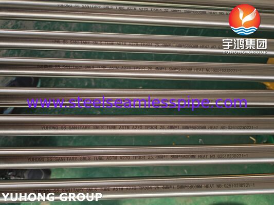 ASTM A270 TP304 ステンレス鋼 光輝焼鈍 シームレス サニタリーチューブ 食品加工用