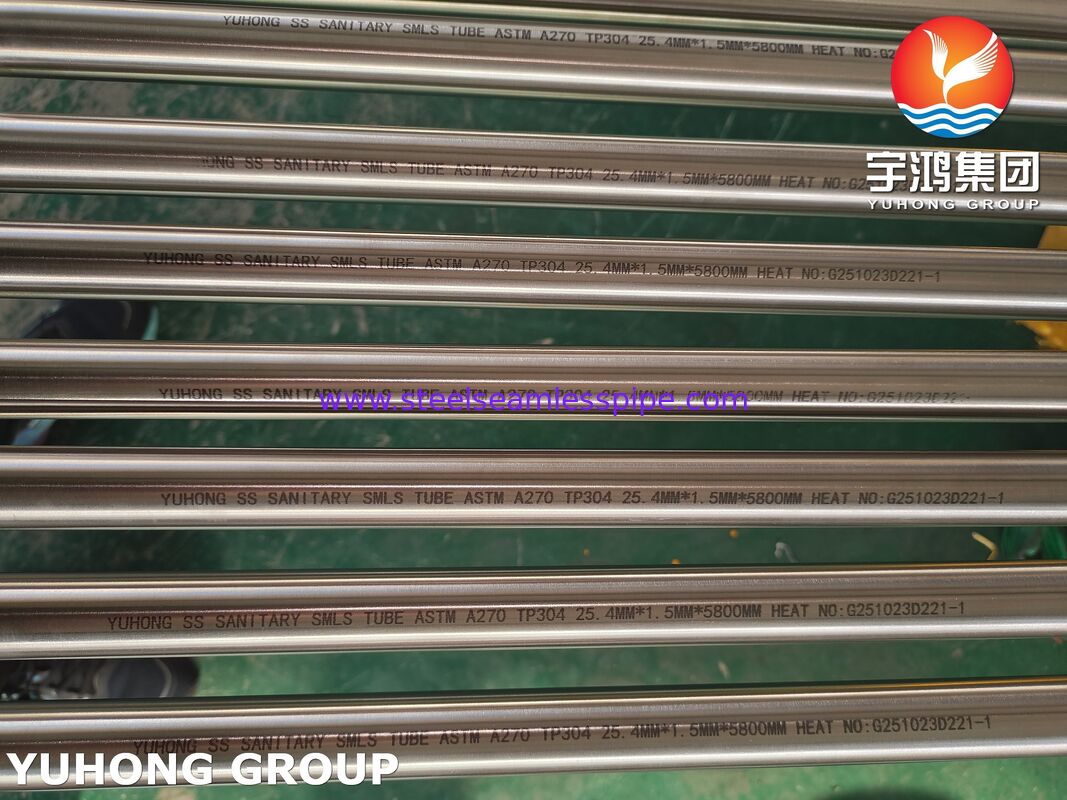 ASTM A270 TP304 ステンレス鋼 光輝焼鈍 シームレス サニタリーチューブ 食品加工用